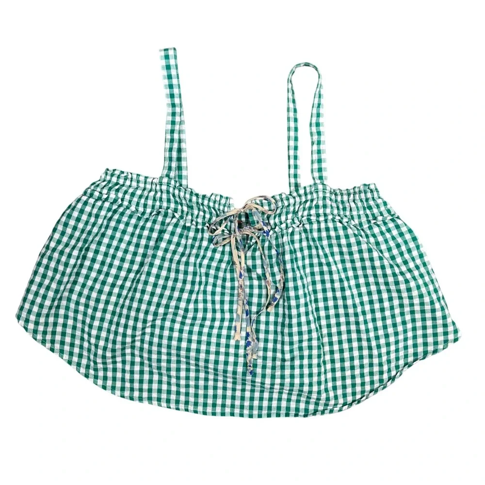 Free People Green Gingham Ruffle Tie Front Boho Cami Tank Top Womens Size Medium